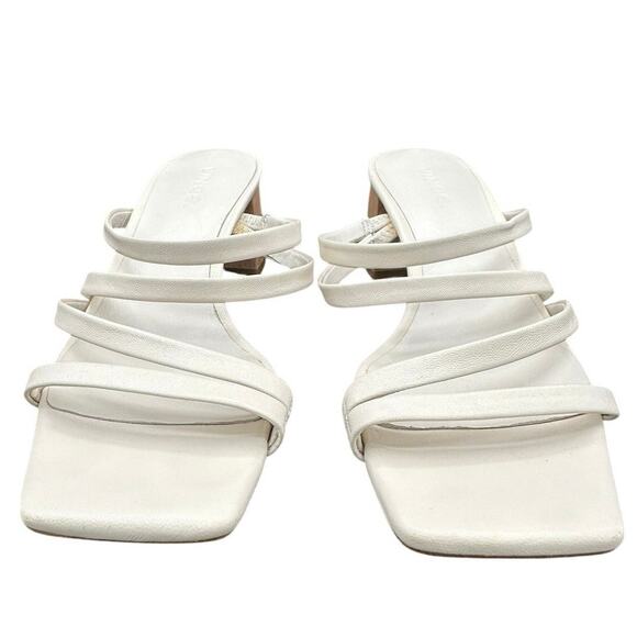 VINCE Wood Heel Sandals Women's 5 White Leather Slip-On Y2K Strappy Block Kitten - Picture 10 of 10